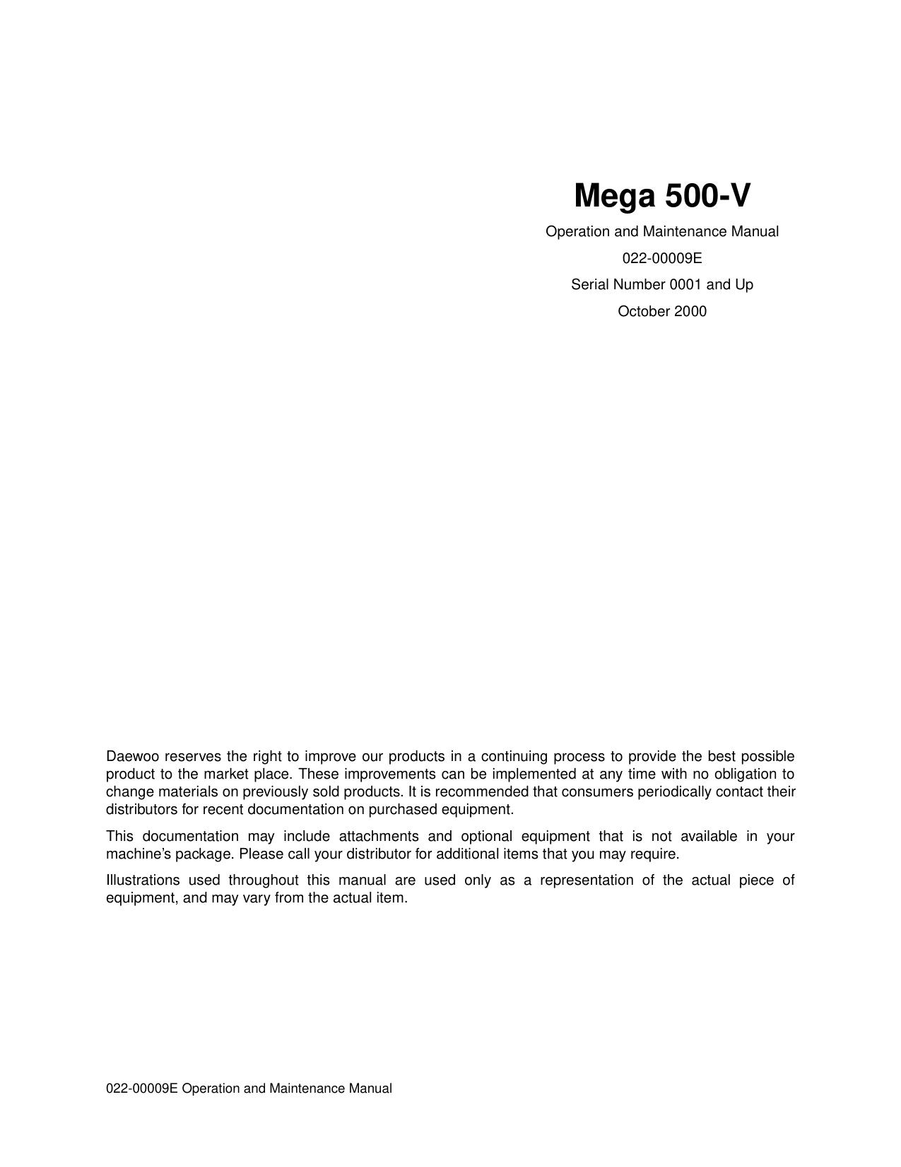Mega M500-V operation and Maintenance Manual